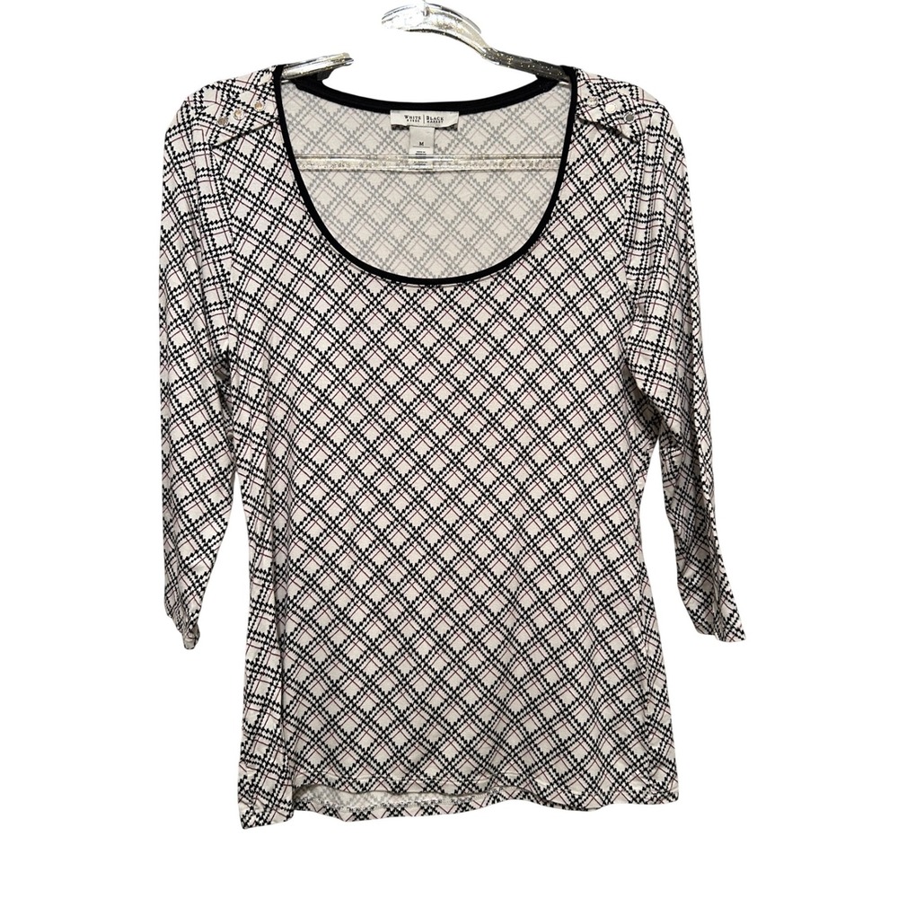 White House Black‎ Market Womens M Plaid 3/4 Sleeve Scoop Neck Top Shirt